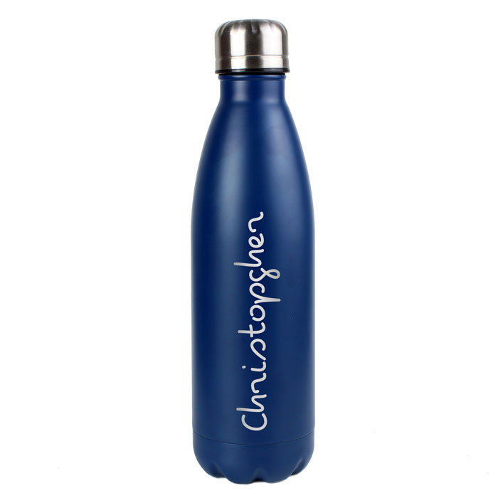 Personalised Name Only Blue Metal Insulated Water Bottle