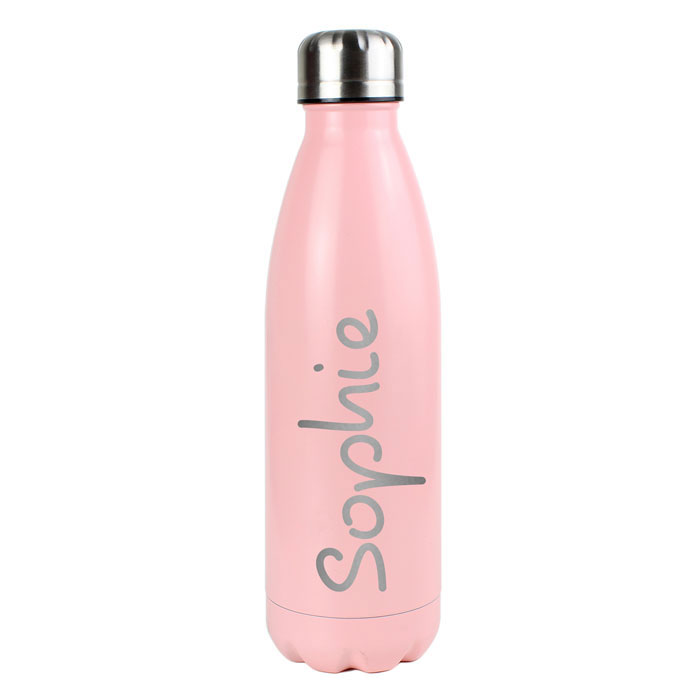 Personalised Name Only Pink Metal Insulated Water Bottle