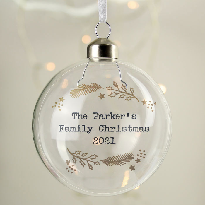 Personalised Gold Wreath Glass Christmas Tree Bauble