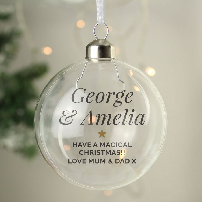 Personalised Gold Star Glass Christmas Tree Bauble