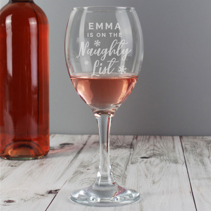 Personalised Im On The Naughty List Wine Glass