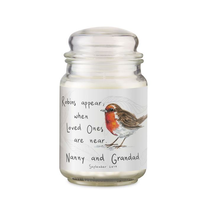 Personalised Robin In Memory Candle Jar