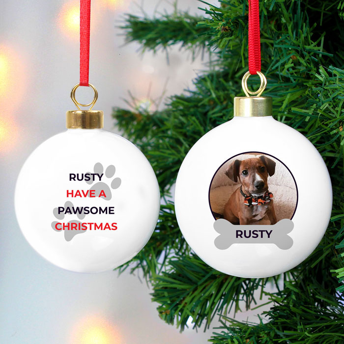Personalised Merry Woof Mas Dog Christmas Tree Bauble