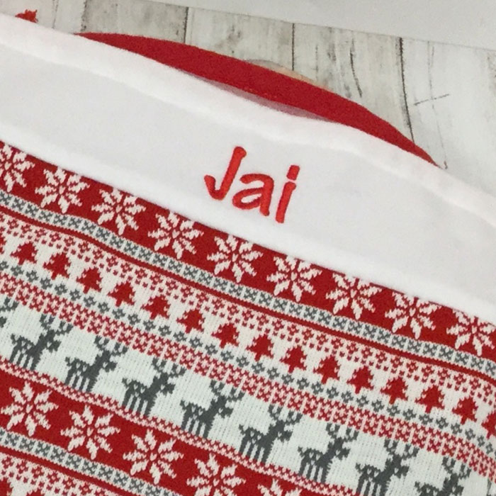 Personalised Red & White Nordic Print Christmas Sack
