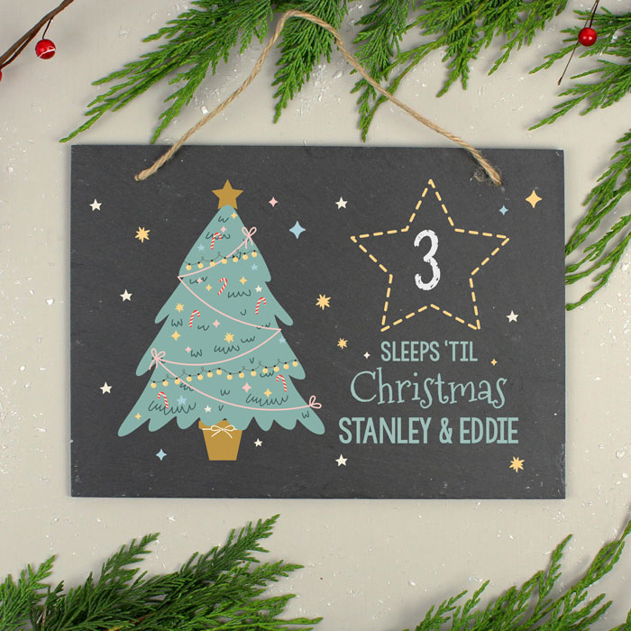 Personalised Christmas Tree Chalk Countdown Slate Sign