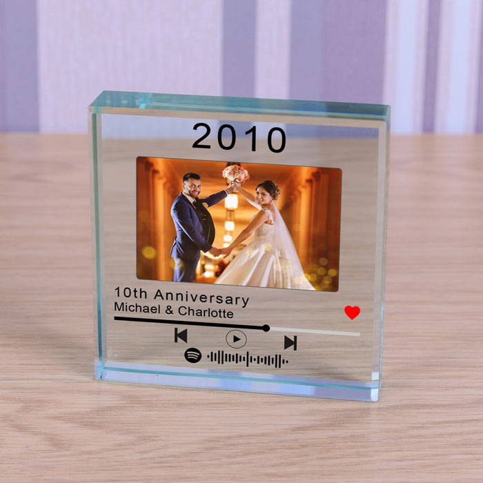 Personalised Glass Photo Token With Year Music Playlist