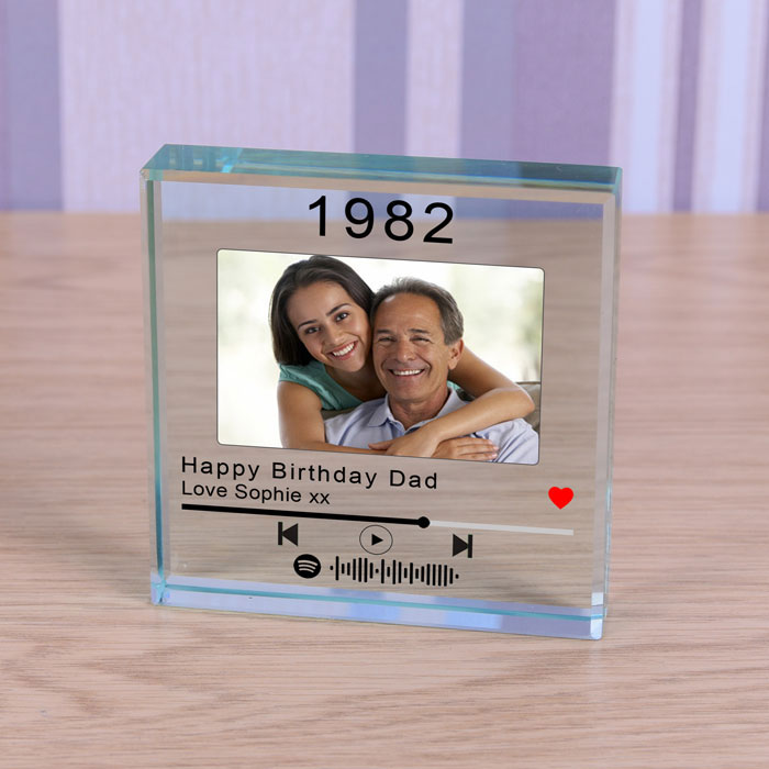 Personalised Glass Photo Token With Year Music Playlist