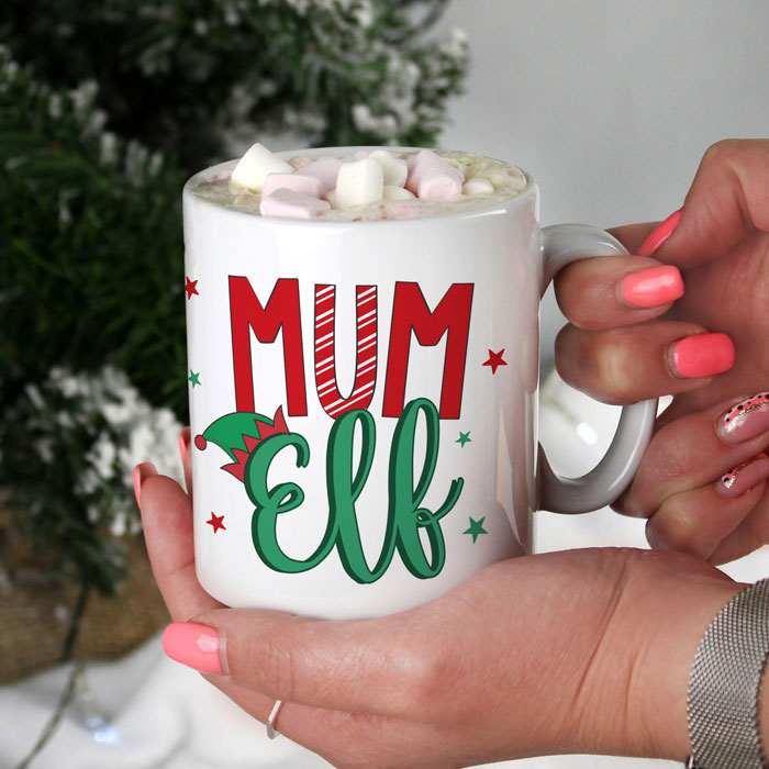 Personalised Mum Elf Ceramic Christmas Mug