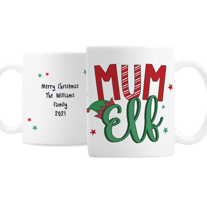 Personalised Mum Elf Ceramic Christmas Mug
