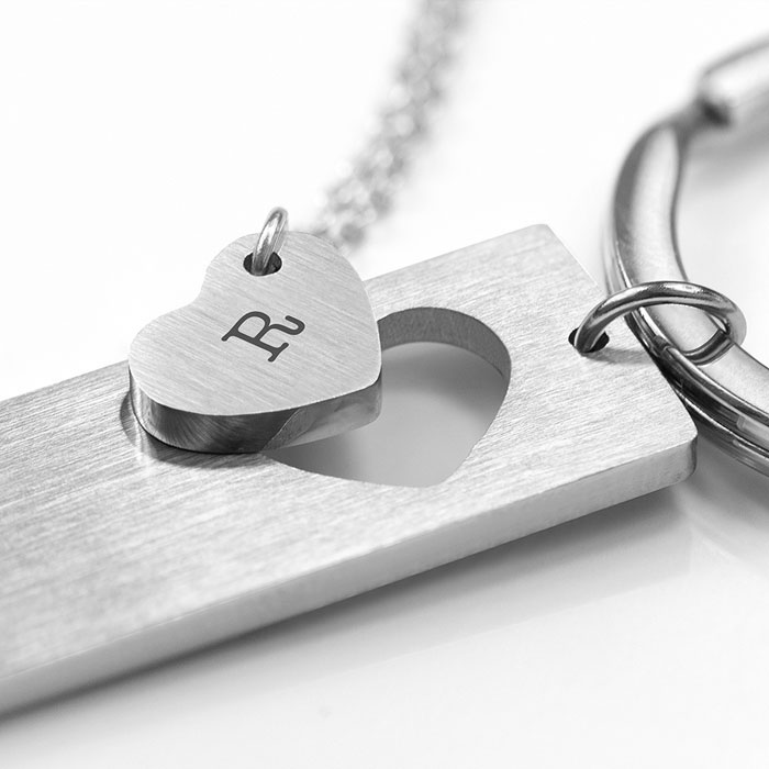 Personalised Love Heart Necklace and Cut Out Keyring Set