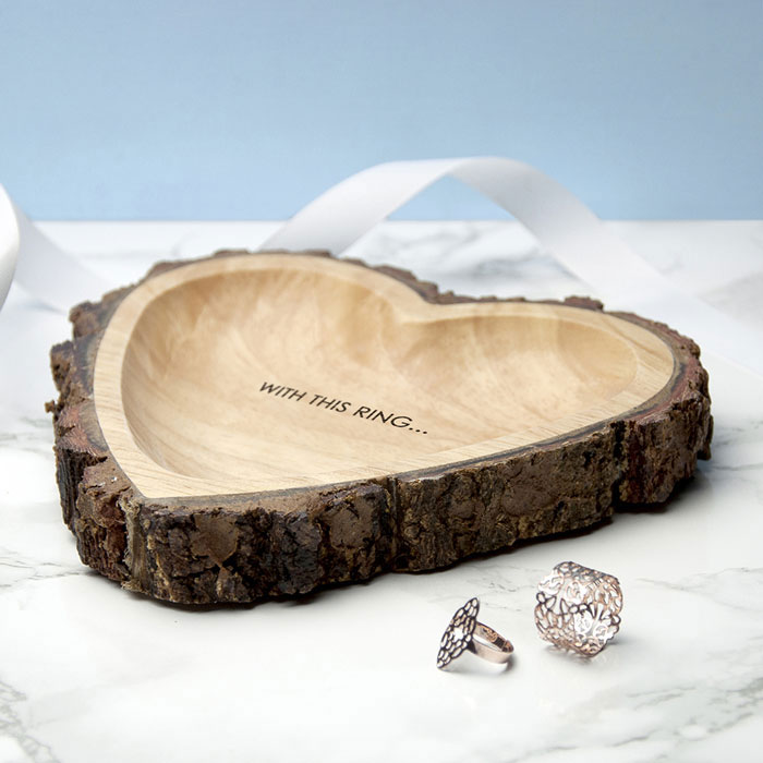Personalised Rustic Wooden Carved Heart Dish
