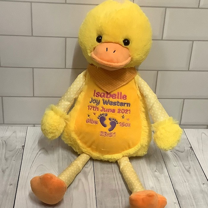 Personalised Embroidered Yellow Duck Soft Toy