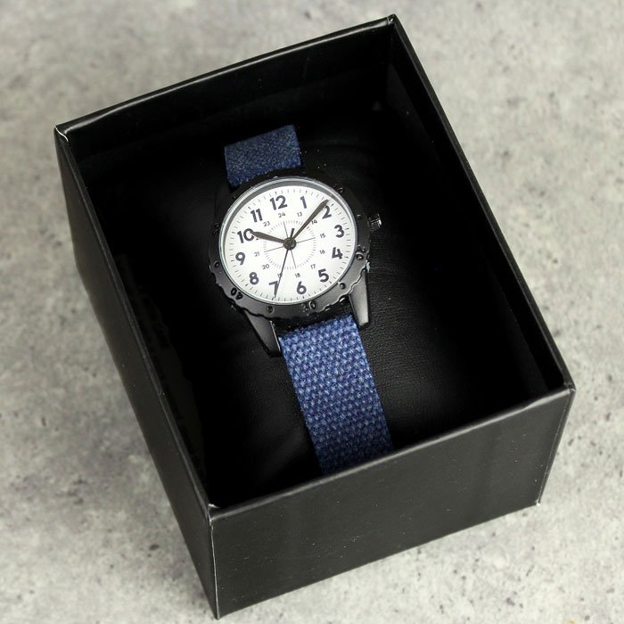 Boys Personalised Black Watch With Blue Canvas Strap
