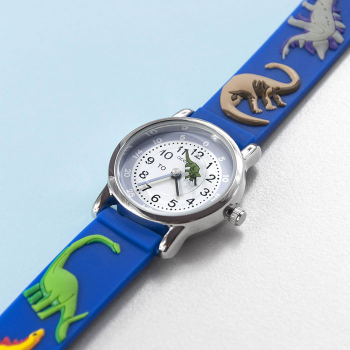 Kids Personalised Engraved Blue Dinosaur Watch