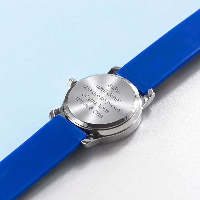Kids Personalised Engraved Blue Football Watch