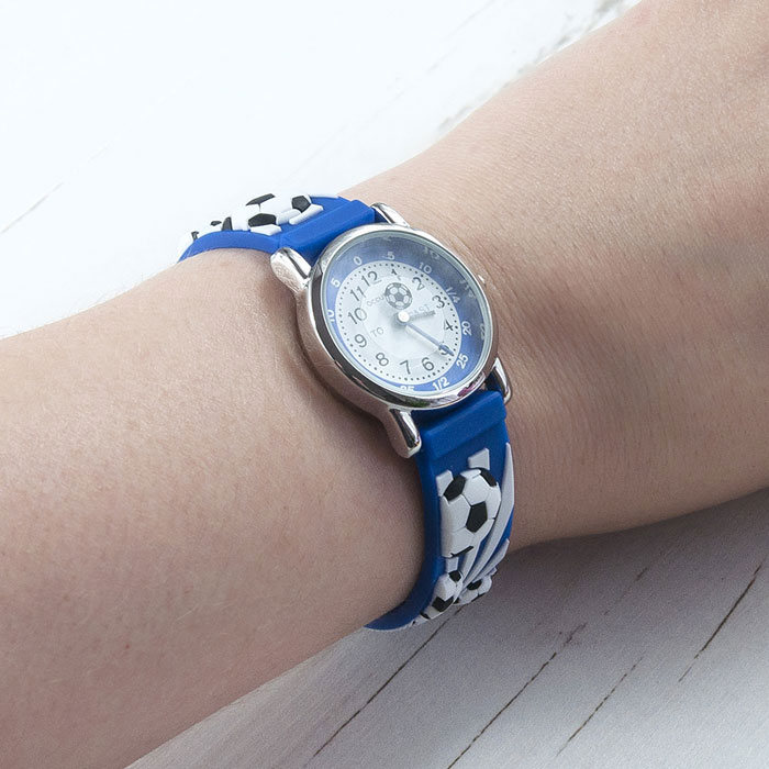 Kids Personalised Engraved Blue Football Watch