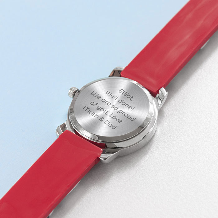 Kids Personalised Engraved Red Football Watch