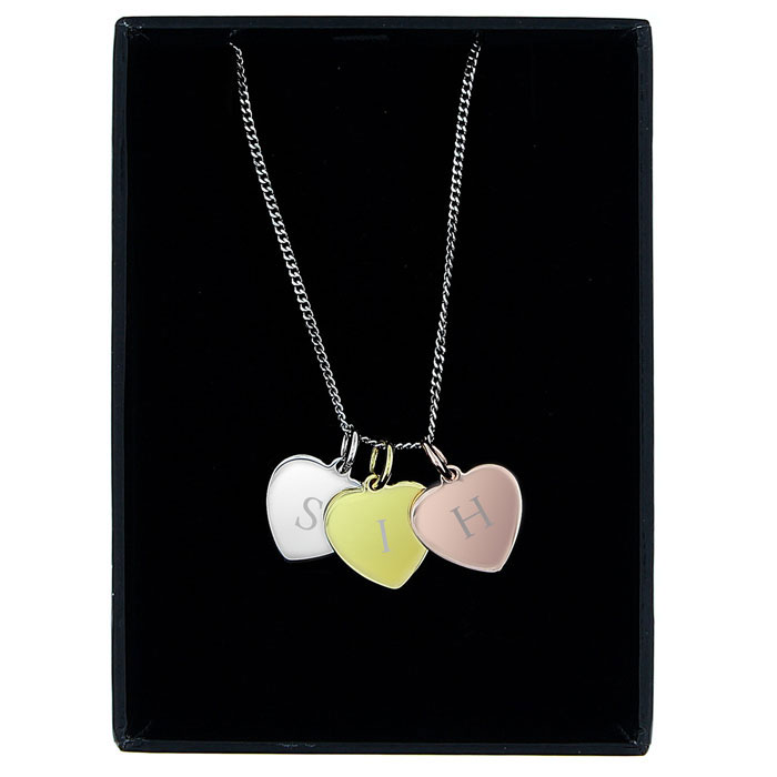 Personalised Initial Gold Rose Gold & Silver Hearts Necklace