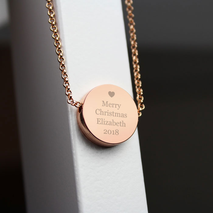 Personalised Heart Motif Rose Gold Toned Disc Necklace