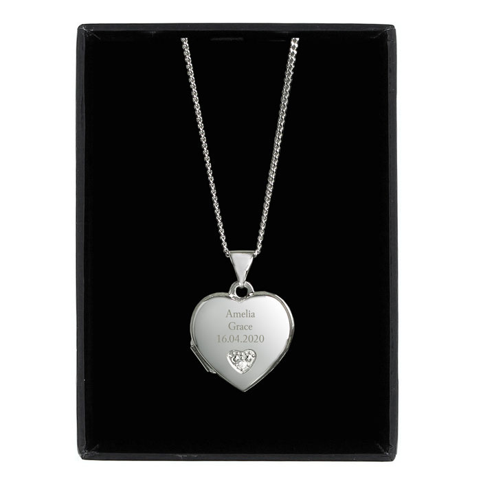Girls Sterling Silver & Cubic Zirconia Heart Locket Pendant