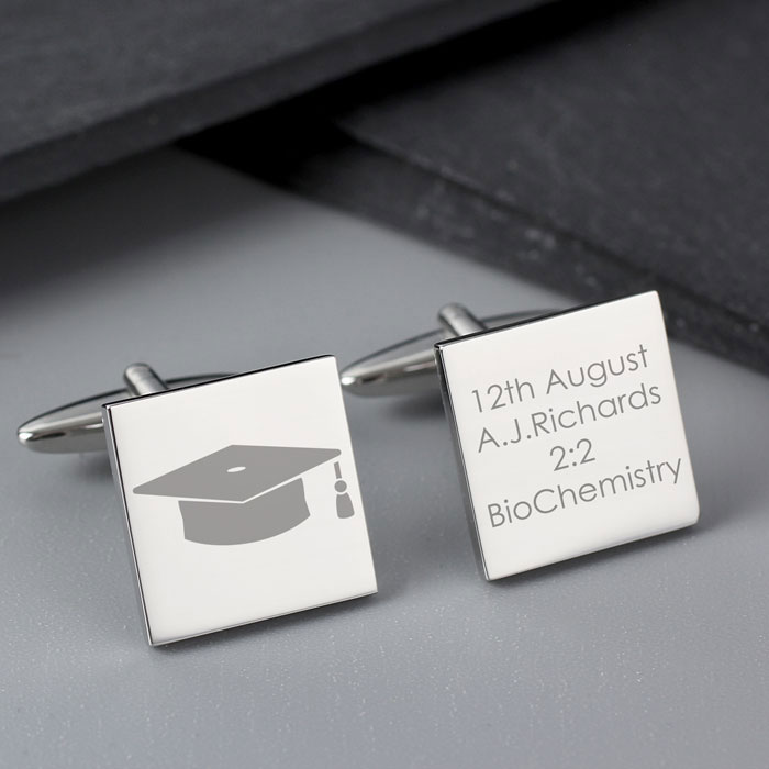 Personalised Graduation Square Rhodium Plated Cufflinks