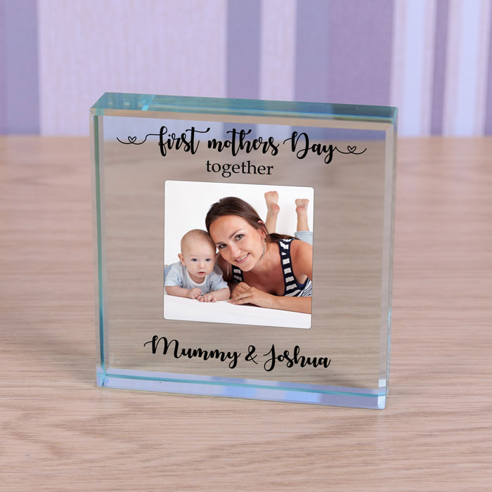 Personalised Glass Photo Token First Mothers Day Together