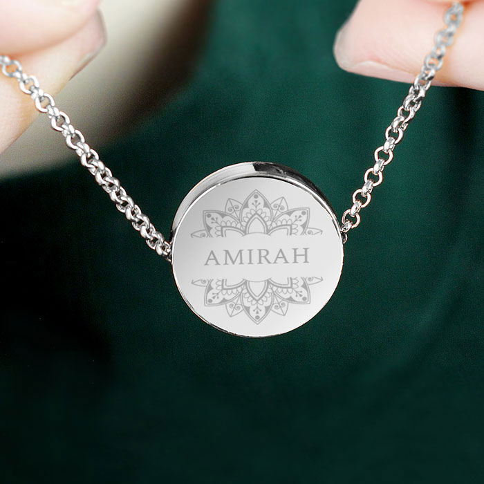 Personalised Eid & Ramadan Silver Disc Necklace in a Box