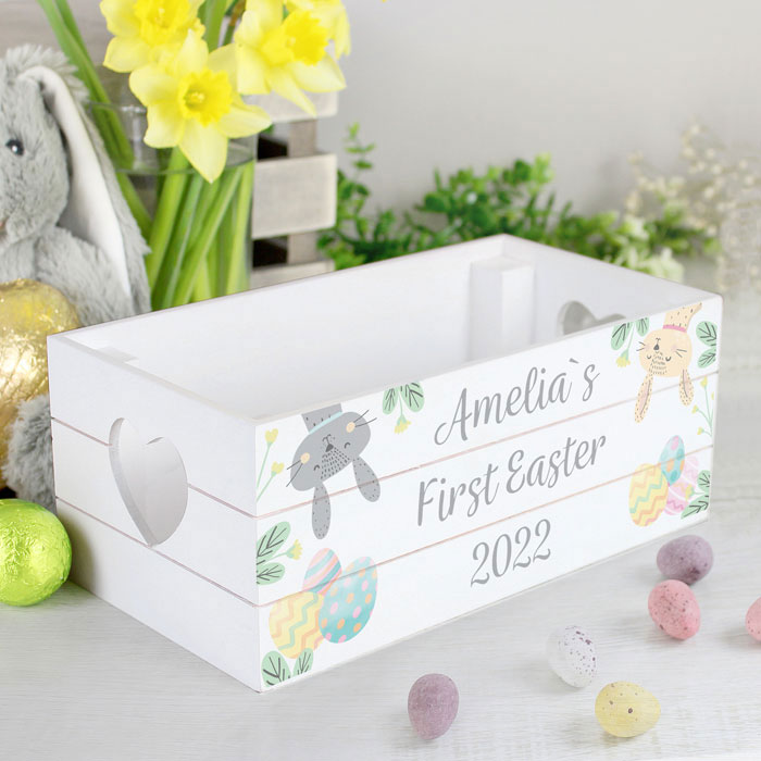 Kids Personalised Easter White Wooden Crate