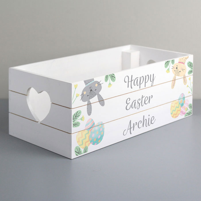 Kids Personalised Easter White Wooden Crate