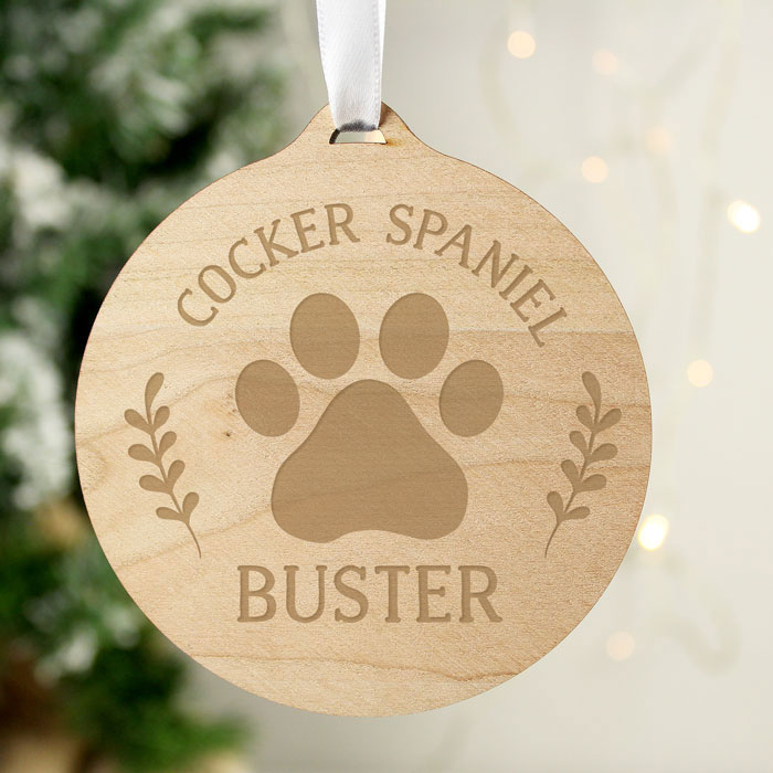 Personalised Dog Breed Round Wooden Memorial Tree Decoration
