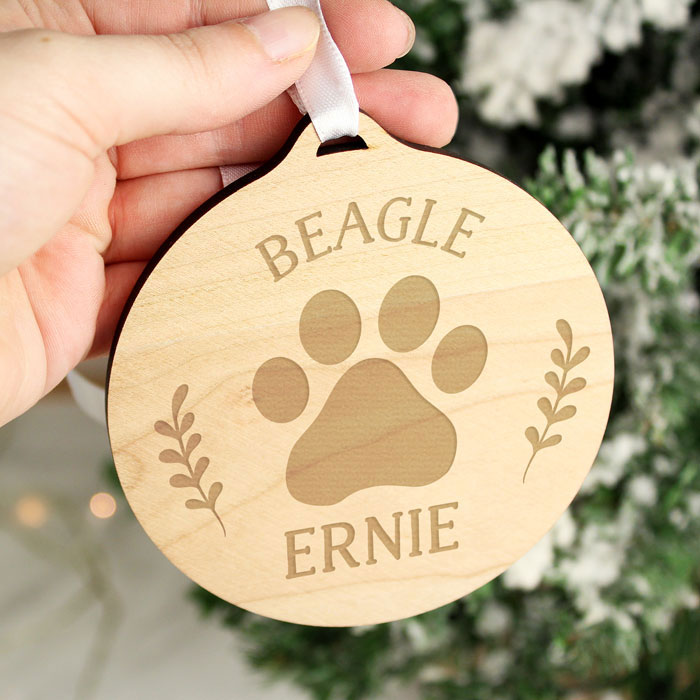 Personalised Dog Breed Round Wooden Memorial Tree Decoration