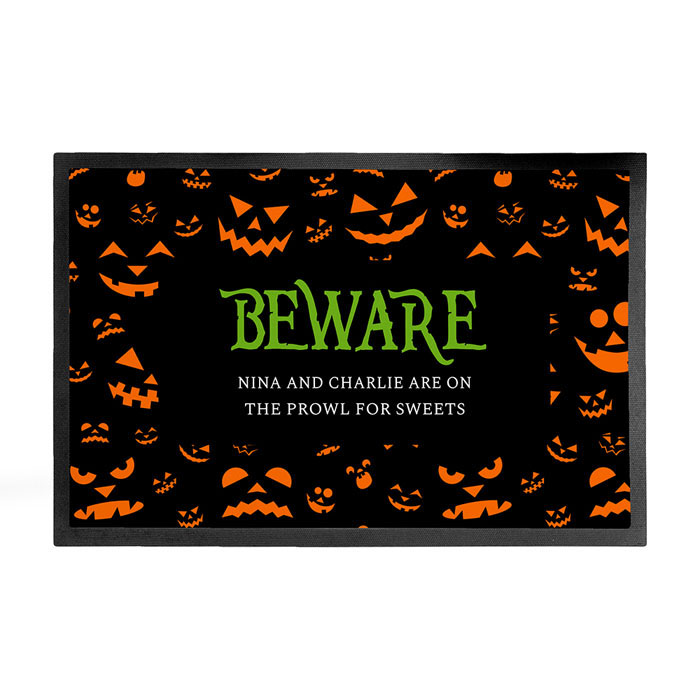 Personalised Halloween Beware Rubber Doormat
