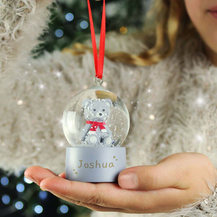 Personalised Name Only Teddy Bear Glitter Snow Globe Bauble