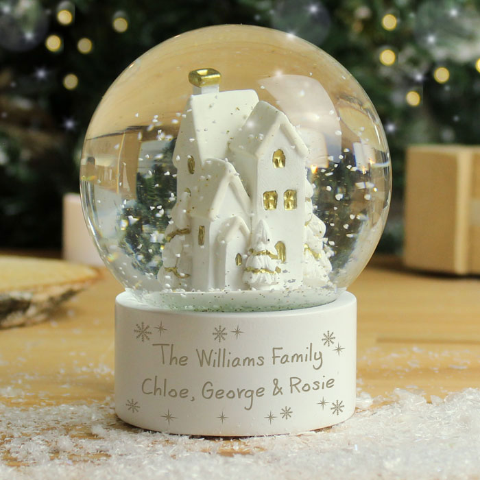 Personalised Message Christmas Village Glitter Snow Globe