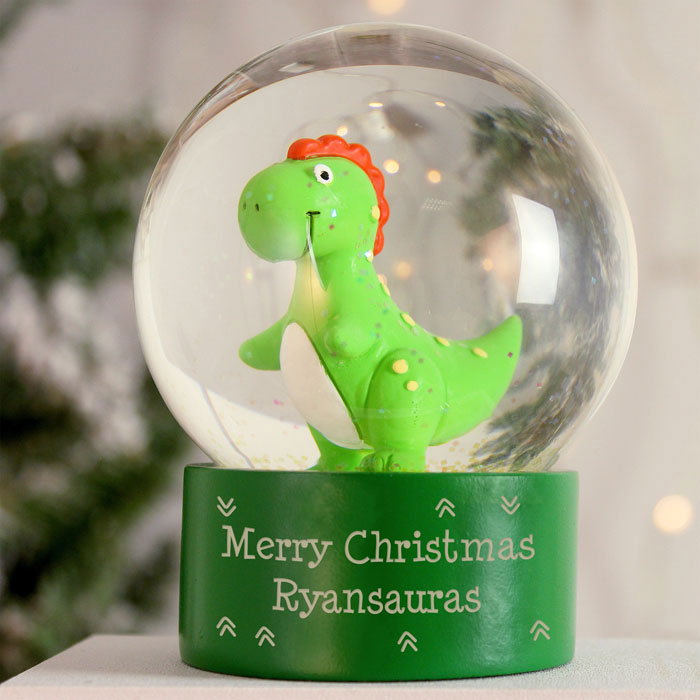 Personalised Any Message Dinosaur Glitter Snow Globe