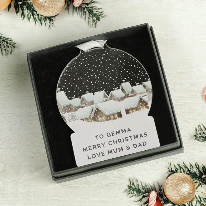 Personalised Christmas Village Acrylic Snow Globe Decoration