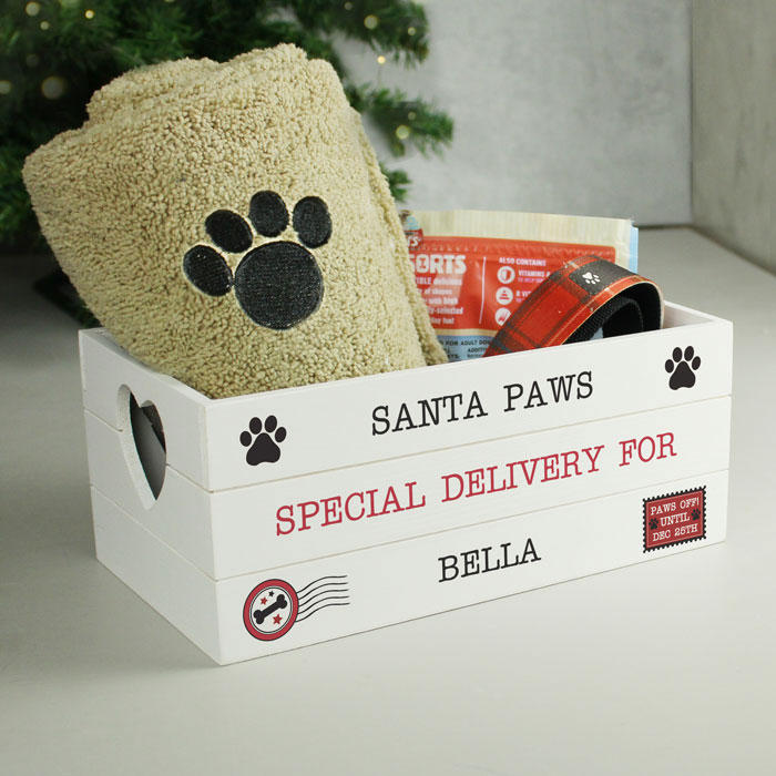 Dogs Personalised Santa Paws White Wooden Crate