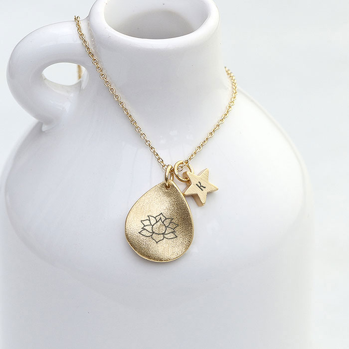 Gold Plated Personalised Diwali Petal Lotus Initial Necklace
