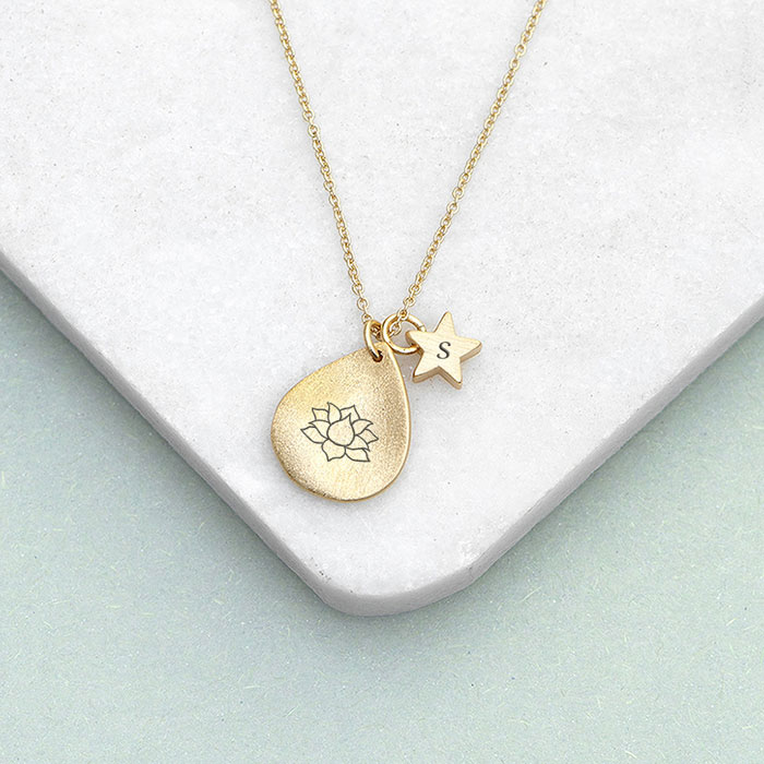 Gold Plated Personalised Diwali Petal Lotus Initial Necklace