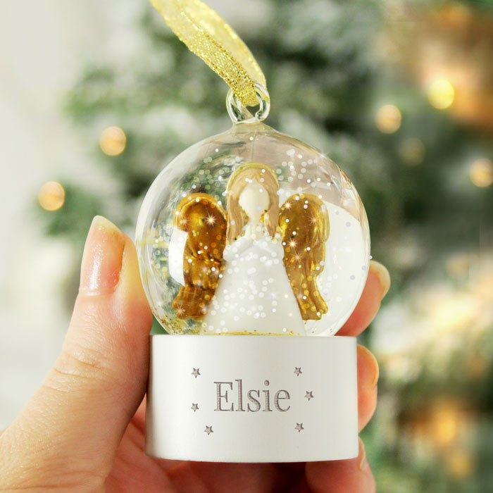 Personalised Name Only Angel Glitter Snow Globe Tree Bauble
