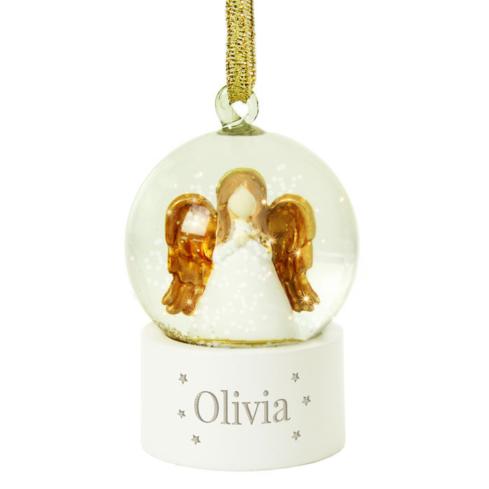 Personalised Name Only Angel Glitter Snow Globe Tree Bauble