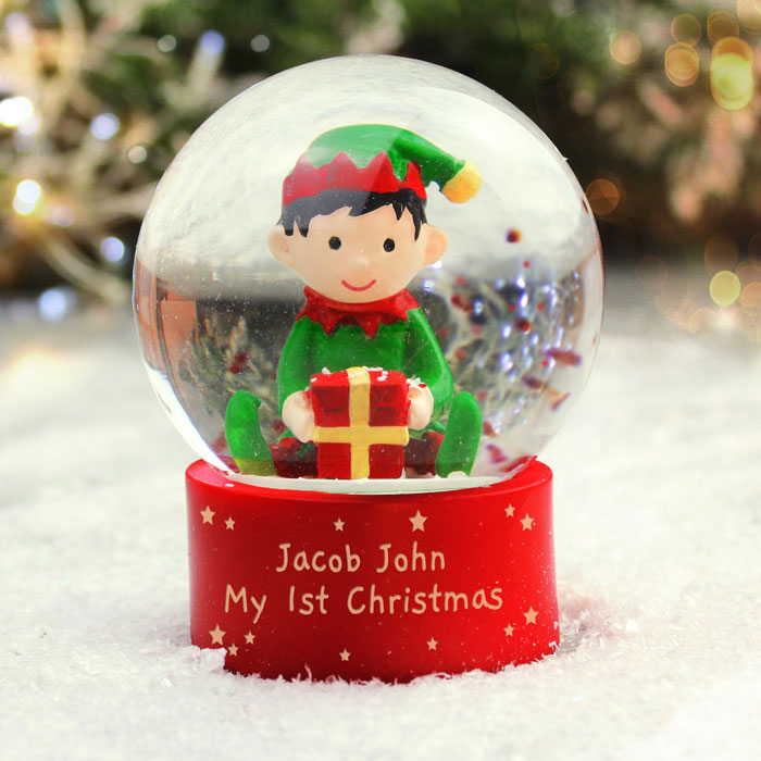 Personalised Message Christmas Elf Glitter Snow Globe