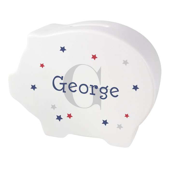 Personalised Name & Initial White Ceramic Piggy Bank