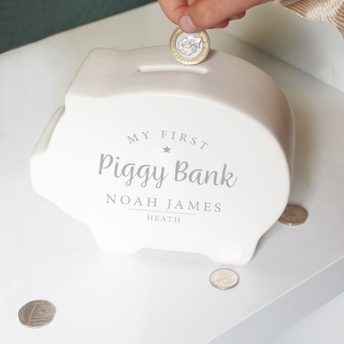 Personalised White Ceramic My First Piggy Bank