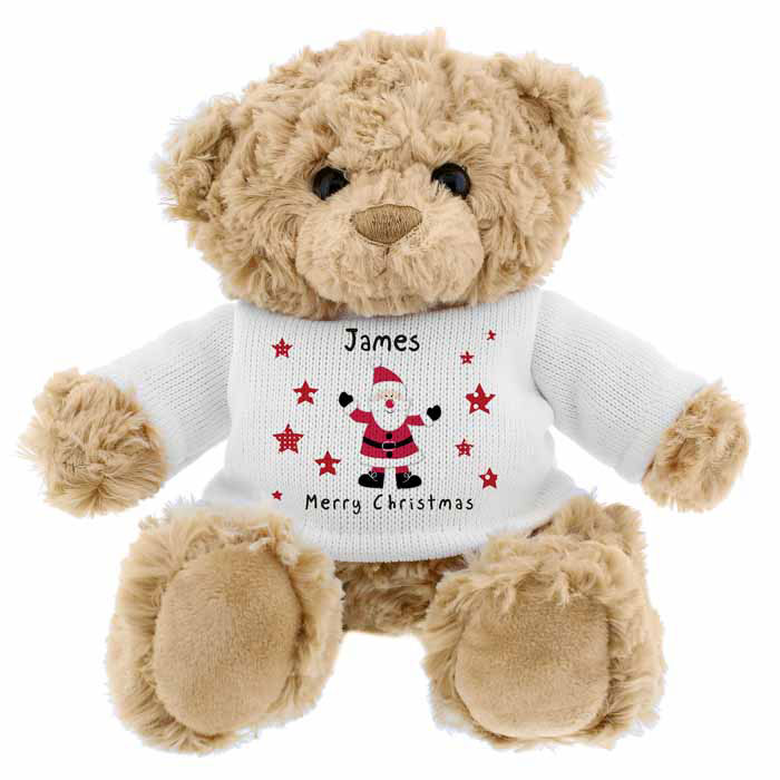 Personalised Christmas Teddy Bear in Santa Jumper