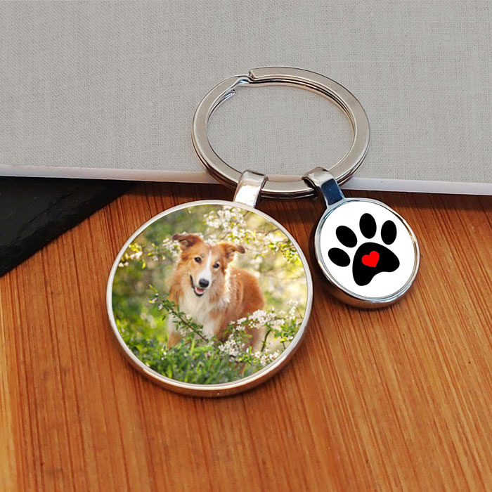 Pawprint Charm Photo Key Ring For Pet Owners