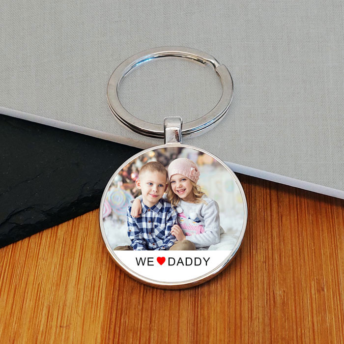 I or We Love Daddy Photo Upload Key Ring