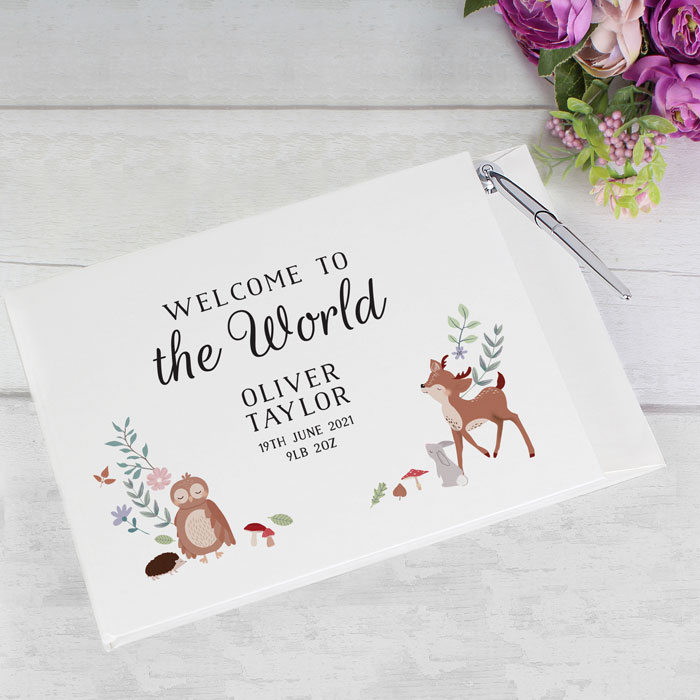 Woodland Animals Personalised Christening Guest Book