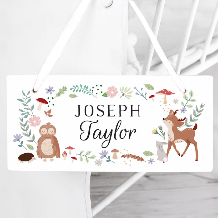 Personalised Woodland Animals Wooden Baby Name Nursery Sign