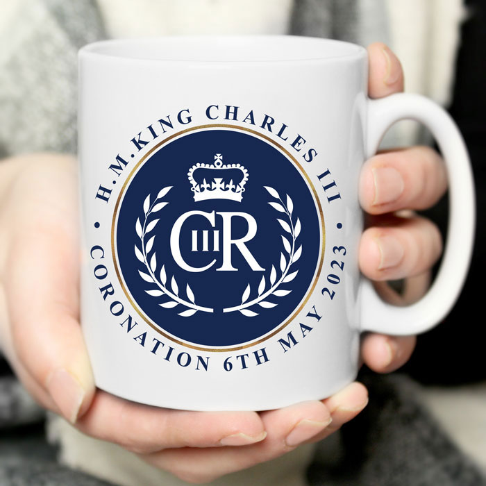 Personalised King Charles III Blue Crest Coronation Mug